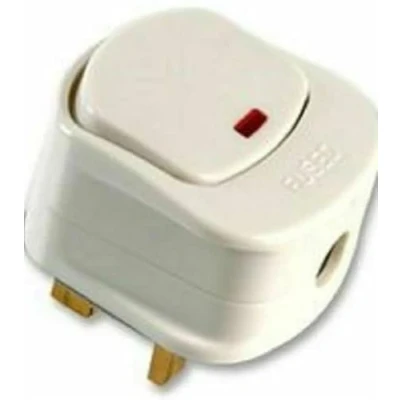 Image of Switched Mains Plug Top with Switch On/Off 13A Amp Fused Neon Light White