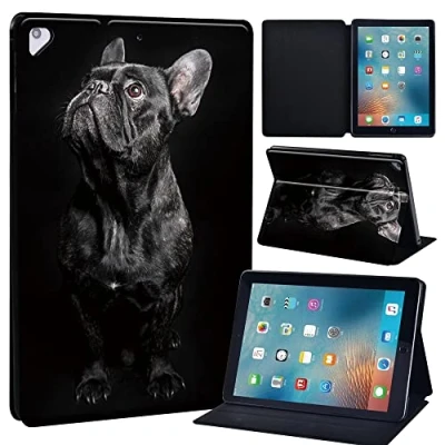 Image of Leather slim lightweight Stand Cover Case for Apple New iPad 9.7 2018 2017(6th Gen, 5th Gen)/iPad Air 2/iPad Air/iPad Pro Tablet with Auto Wake/Sleep (Bulldog)