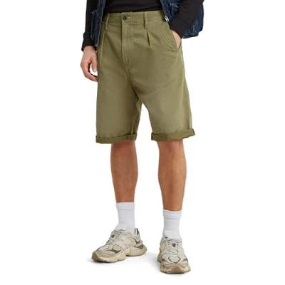 Image of G Star Men&#039;s Pleated Chino Shorts, Green (smoke olive D24544 C962 B212), 32