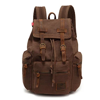 Image of Vintage Unisex Backpack Canvas Rucksack for 12 17&quot; Laptop Backapcks Casual Daypacks Hiking Travel Outdoor Shouder Bag (L Coffee)