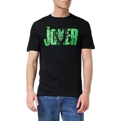 Image of DC Comics Men&#039;s Joker Text T Shirt, Black, M UK
