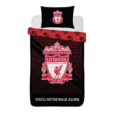 Image of Liverpool F.C. Football Duvet Cover Sets Bedding Single or Double Bed Set with Pillowcase LFC Mesh Gifts for Boys (Single), Red/Black