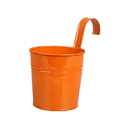Image of Brussels08 1 Pc Metal Iron Flower Pot Hanging Plant Planter Baskets Fence Bucket Pots Holders Desk Container Organizer for Window Wall Balcony Garden Orange