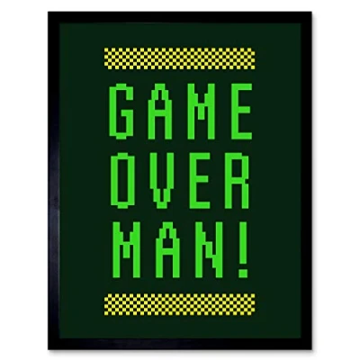 Image of Artery8 Video Game Quote Over Man Retro Pixels Art Print Framed Poster Wall Decor 12x16 inch