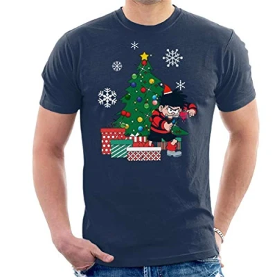 Image of Dennis The Menace Around Christmas Tree Men&#039;s T Shirt Navy Blue