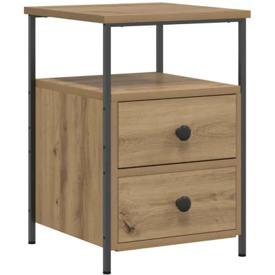 Image of vidaXL Bedside Cabinet/Nightstand 2 Drawers/Compartment Classic Modern Design Artisan Oak/Engineered Wood Durable/Sturdy Metal Legs