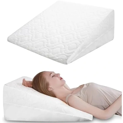 Image of Orthopaedic Bed Wedge Pillow Foam Inside For Acid Reflux, GERD, Reduce Neck and Back Pain, Snoring, Breathing Problems Great Sleeping, Reading, Rest Elevation, Washable Cover