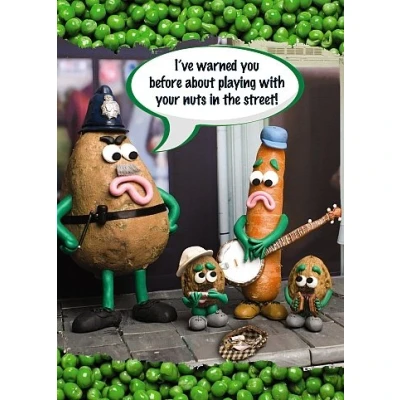 Image of Violent Veg Playing with Nuts Greetings Card Blank Inside