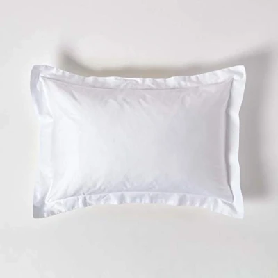 Image of HOMESCAPES White Organic Cotton Oxford Pillowcase Standard Size 400TC 600 Thread Count Equivalent Housewife Pillow Case