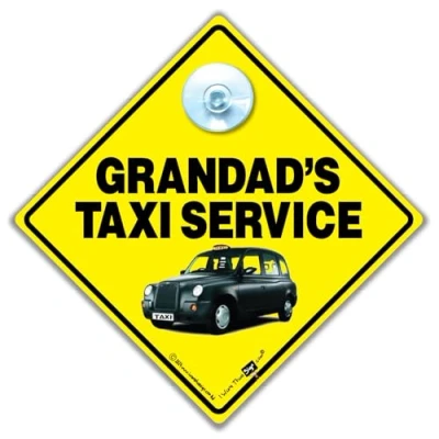 Image of Grandad&#039;s Taxi Car Sign, Suction Cup Window Sign For Grandads, London Black Cab 14cm x