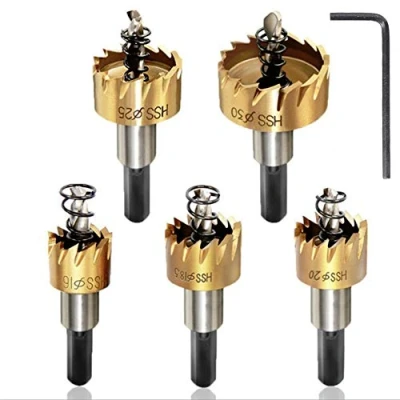Image of 5pcs Hole Saw Set Cutter 16/18.5/20/25/30mm HSS Metal Core Drill Bit Stainless Cobalt Opener Cutting Tool Alloy Silver Spring Design