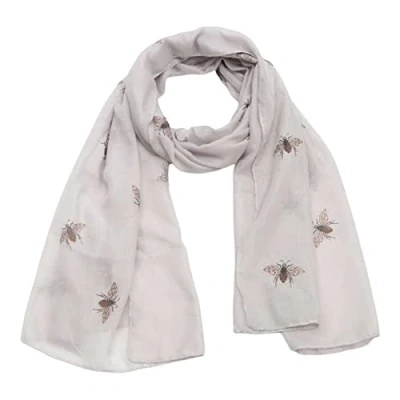 Image of Women&#039;s Glitter Bumble Bee Print Ladies Scarf Lightweight Fashion Wrap (Silver)