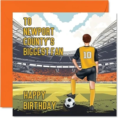 Image of Football Birthday Card for Newport Fans Biggest Fan Fun Happy Son Dad Brother Uncle Colleague Friend Cousin, 145mm x Footy Footie Bday Greeting Cards