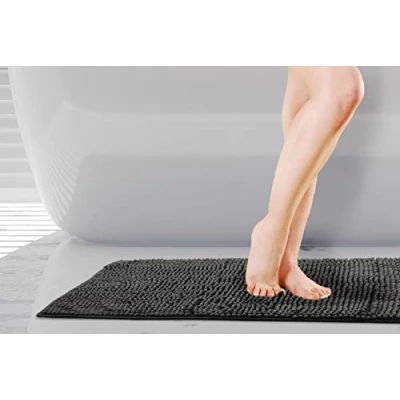 Image of Emma Barclay Noodle Soft Touch Non Slip Bathroom Rug in Black Bath Mat 45x75cm
