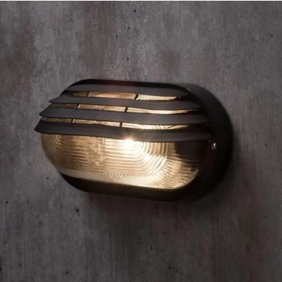 Image of Oval Eyelid Grill Bulkhead Outdoor Glass Garden Porch Patio Balcony Garage Wall Light Nautical Fitting, E27, IP44, Black Caged