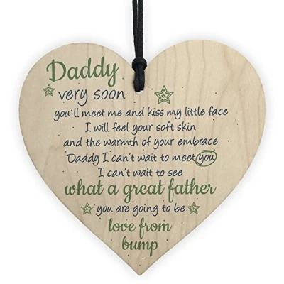 Image of RED OCEAN Handmade Wooden Heart From Bump Gifts Dad Daddy To Be Father Baby Son Daughter Card
