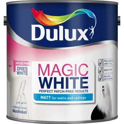 Image of Dulux Magic White Matt Paint for Walls and Ceilings, Pure Brilliant 5L
