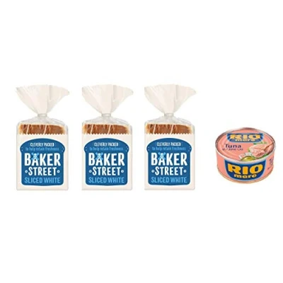 Image of Baker Street White Bread Pack of 3 (550g each) &amp; Rio Mare Tuna Fish in Olive Oil 160g (Pack 1)