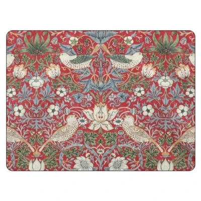 Image of Morris &amp; Co Strawberry Thief Red Placemats Set of 6