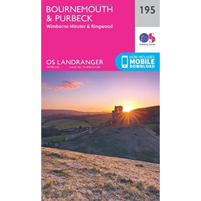 Image of Landranger 195 Bournemouth &amp; Purbeck, Wimborne Minster Ringwood Map With Digital Version
