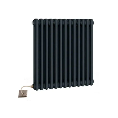 Image of Manissa Electric 2 Column Anthracite Traditional 600h x 592w Radiator with PTC Element Old Cast Iron Type School