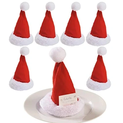 Image of Burwells Set Of 6 Santa Hat Place Card Holders Christmas Dinner Table Setting Name Cards Red White Fleecy Decoration