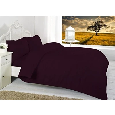 Image of SELECT ED® Luxuries Plain Dyed Easy Care Poly Cotton Duvet Quilt Cover Set + Pillow Case Bedding (Double, Aubergine/Plum)