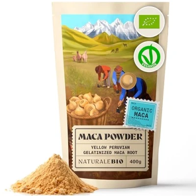 Image of Organic Maca Powder 400g. Peruvian, Natural and Pure, from Root. Vegetarian Vegan Friendly Gelatinised NaturaleBio