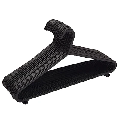 Image of KAPCO Adult Coat Hangers (25 Pack, Black) Strong Plastic for Clothes, Space Saver Storage Organiser Wardrobe, Children Closet and Clothing Rail, Non Slip, Hooks, Suits, Trouser Bar &amp; Lips