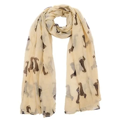 Image of World of Shawls Dachshund Dogs Print Scarf All Seasons Large Size Small Mini Sausage Dog (Cream)
