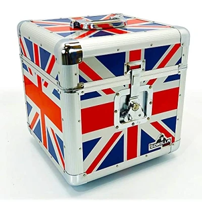 Image of Gorilla 12&quot; LP Vinyl Record Storage Box Flight Carry Case Holds 100pcs Union Jack