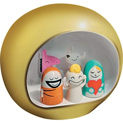 Image of Alessi AMGI10 GD Hand Decorated Design Nativity Scene Set with Cave and Figurine, Porcelain, Gold, of 5