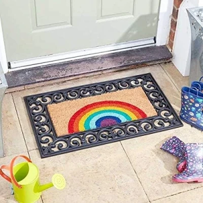 Image of Marco Paul Decoir Door Mat Mats Natural Look Slip Resistant Safe Anti Indoor Outdoor Use Durable Entrance Hallway Easy Clean Home Doormat Rug Front (Rainbow 53 x 23cm)