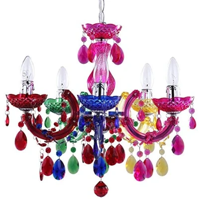 Image of LITECRAFT Marie Therese Chandelier Ceiling Light Crystal Effect 5 Arm (Multi Coloured, with LED Bulbs)