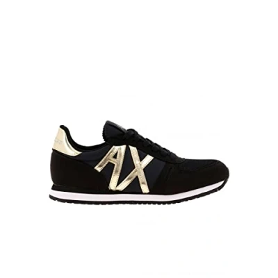 Image of Armani Exchange Trainers, Women&#039;s, Size: 6, Black/light gold Imitation leather/ textile