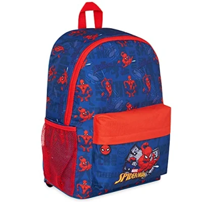 Image of Marvel Kids Backpack, School Bag with Zipped Front Pocket Boys Gifts (Blue/Red)