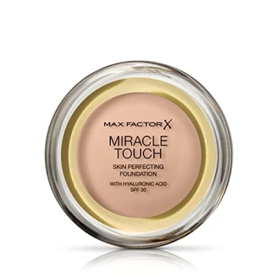 Image of Max Factor Miracle Touch Perfecting Foundation, 40 Creamy Ivory, Full Coverage and Moisturising Effect with Hyaluronic Acid SPF 30 Formula, 11.5 g