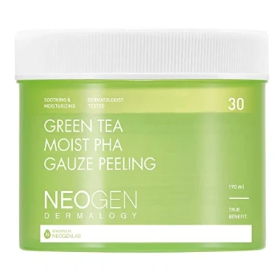 Image of DERMALOGY by NEOGENLAB Green Tea Moist PHA Gauze Peeling Pads (30 pads) Exfoliating &amp; Soothing Pad with Salicylic Acid Glycolic Hyaluronic Korean Skin Care