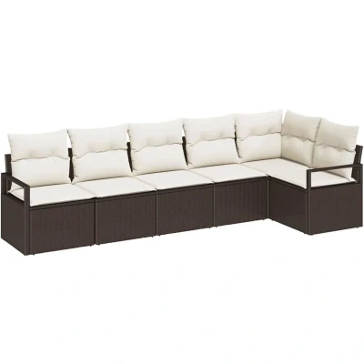 Image of vidaXL 6 Piece Garden Sofa Set with Cushions Brown Poly Rattan