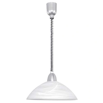 Image of Eglo Lord 2 Height Adjustable Pendant Light, Classic Living Room and Kitchen Hanging lamp, matt Nickel White Alabaster Glass E27 Socket