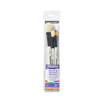 Image of Daler Rowney Graduate Multi Technique Natural &amp; Synthetic Hair Brushes with Short Handles Wallet Set, Watercolour, 3 Assorted Brushes, Ideal for Students