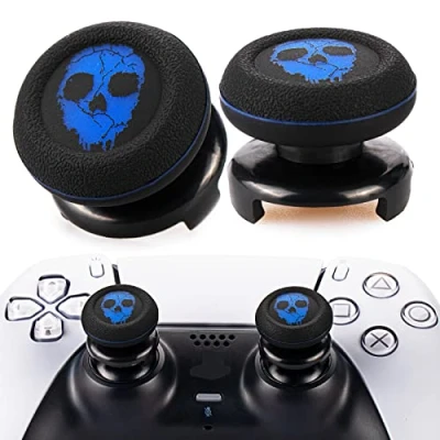Image of Playrealm FPS Thumbstick Extender &amp; Printing Rubber Silicone Grip Cover 2 Sets for PS5 Dualsenese PS4 Controller (Ghost Blued)