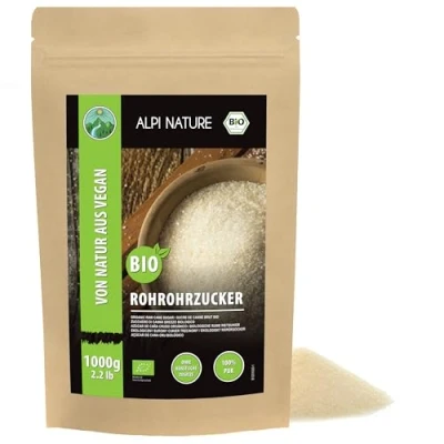 Image of organic raw cane sugar (1kg, 2.2lb), sugar, brown and 100% natural, whole without additives