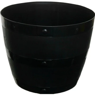 Image of GARDEN HALF BARREL PLANTER BLACK PLASTIC 50CM DIAMETER X 2 PLANTERS