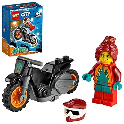 Image of LEGO 60311 City Stuntz Fire Stunt Bike Show with Flywheel Powered Toy Motorbike and Firefighter Racer Minifigure, Gift for Boys &amp; Girls age 5 plus