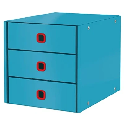 Image of Leitz Click &amp; Store Drawer Cabinet, 3 Drawers for Storing Papers Documents, A4 Size Cardboard Tier Folding Filing Home/Office, Cosy Range, Calm Blue, 53680061