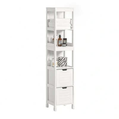 Image of Tall Bathroom Storage Cabinet with 3 Shelves and 2 Drawers FRG126 W Sobuy