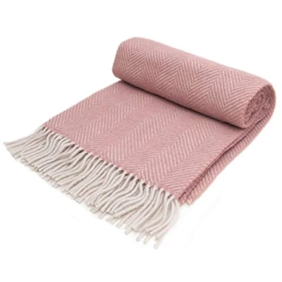Image of Tweedmill Textiles Herringbone Wool Knee Rug Small Blanket Throw Dusky Pink/Pearl British Made