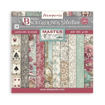 Image of Stamperia Scrapbook Paper Pad for Scrapbooking, Albums, Cards, Bullet Journals, and More, Acid Free, Double Sided, Perfect Crafts Gifting (Master of Magic, Maxi Background) (30.5 x 30.5 cm)