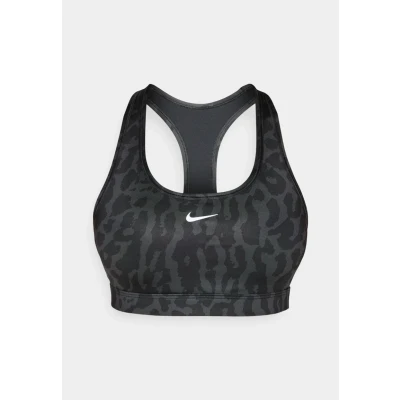 Image of Nike Swosh NVLT Dri FIT Mid Support AOP Bra L Black